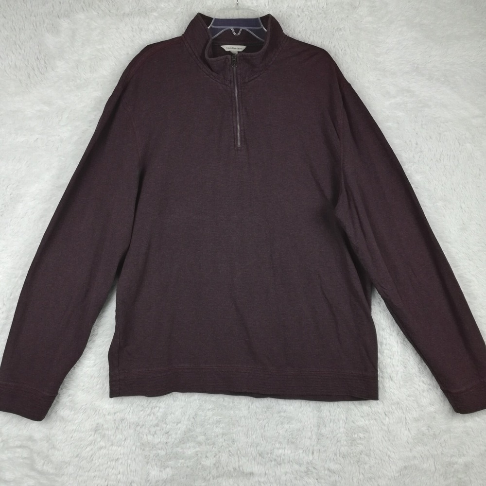 Calvin Klein Mens Sweatshirt 2XL Pullover 1/4 Zip Purple Long Sleeve XXL